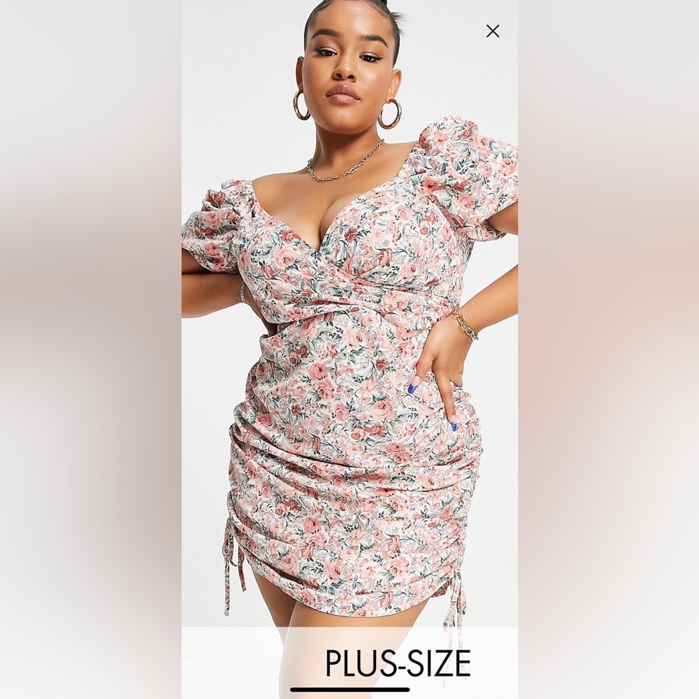 Floral Dress with Ruching and Puff Sleeves